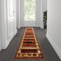 Flash Furniture ACD-RG2819-27-BN-GG Hoytt Collection Brown 2' x 7' Bucking Bronco Cowboy Area Rug with Jute Backing for Indoor Use